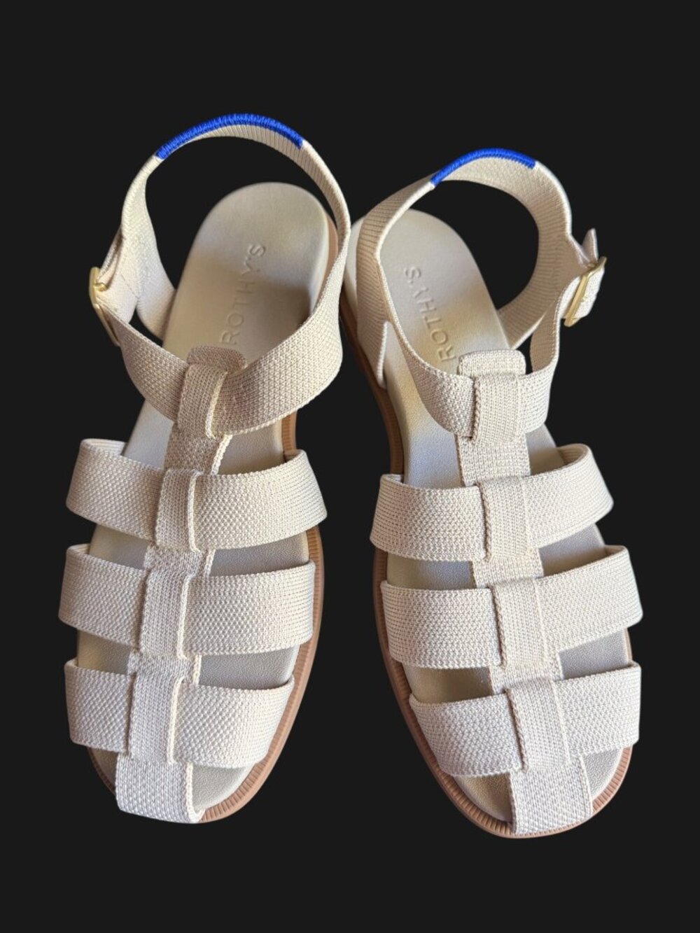 size 8 new Womens Rothy's cream fisherman sandals in "coconut" strappy buckle an